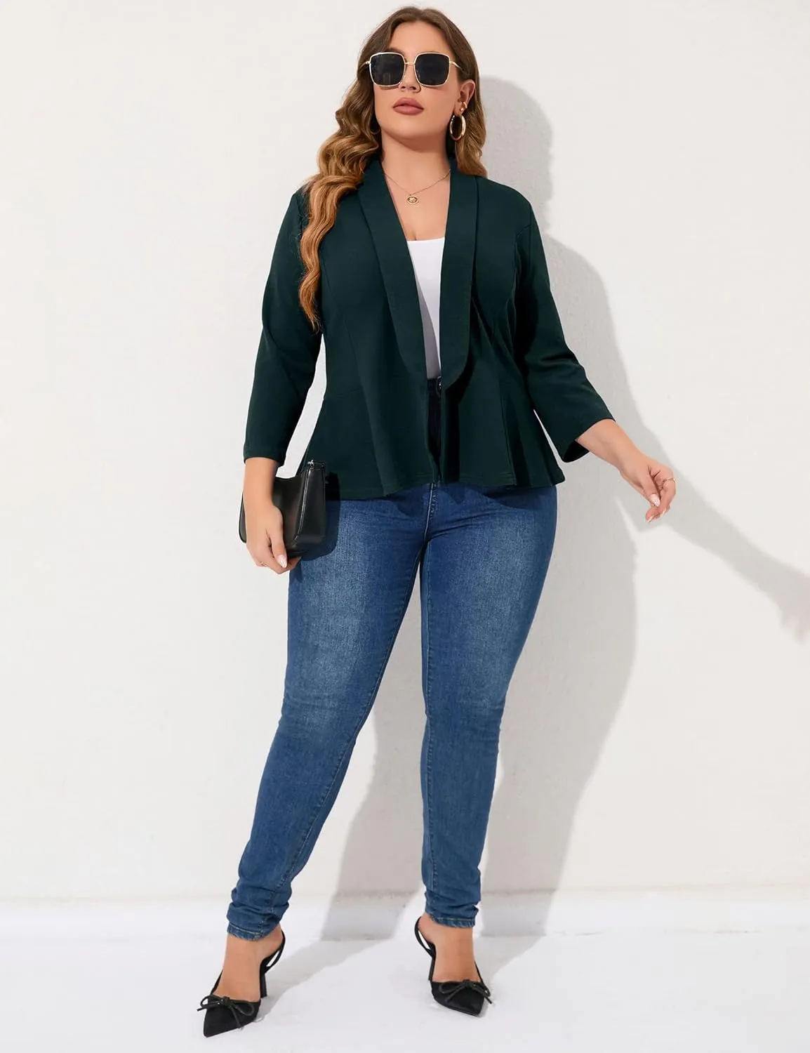 KOJOOIN Women Plus Size Casual Blazer Open Front Long Sleeve Work Office Cardigan Jackets