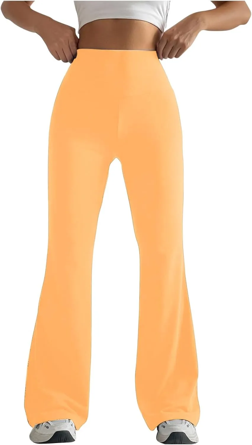 Ladies Flare Leg Yoga Pants High Waist Stretch Solid Color Trousers Bell Bottom Stylish Leggings Workout Gym Tights