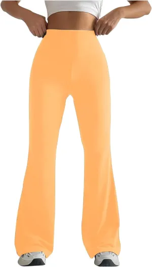 Ladies Flare Leg Yoga Pants High Waist Stretch Solid Color Trousers Bell Bottom Stylish Leggings Workout Gym Tights