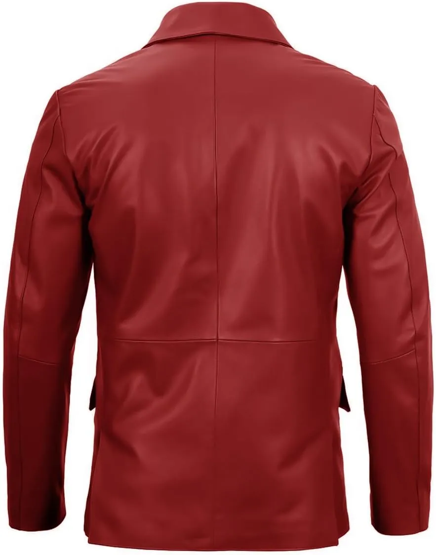 Lambskin Mens Leather Blazer 2 Button Sport Coat- Real Lambskin Leather Blazers for Men Premium Leather Coat