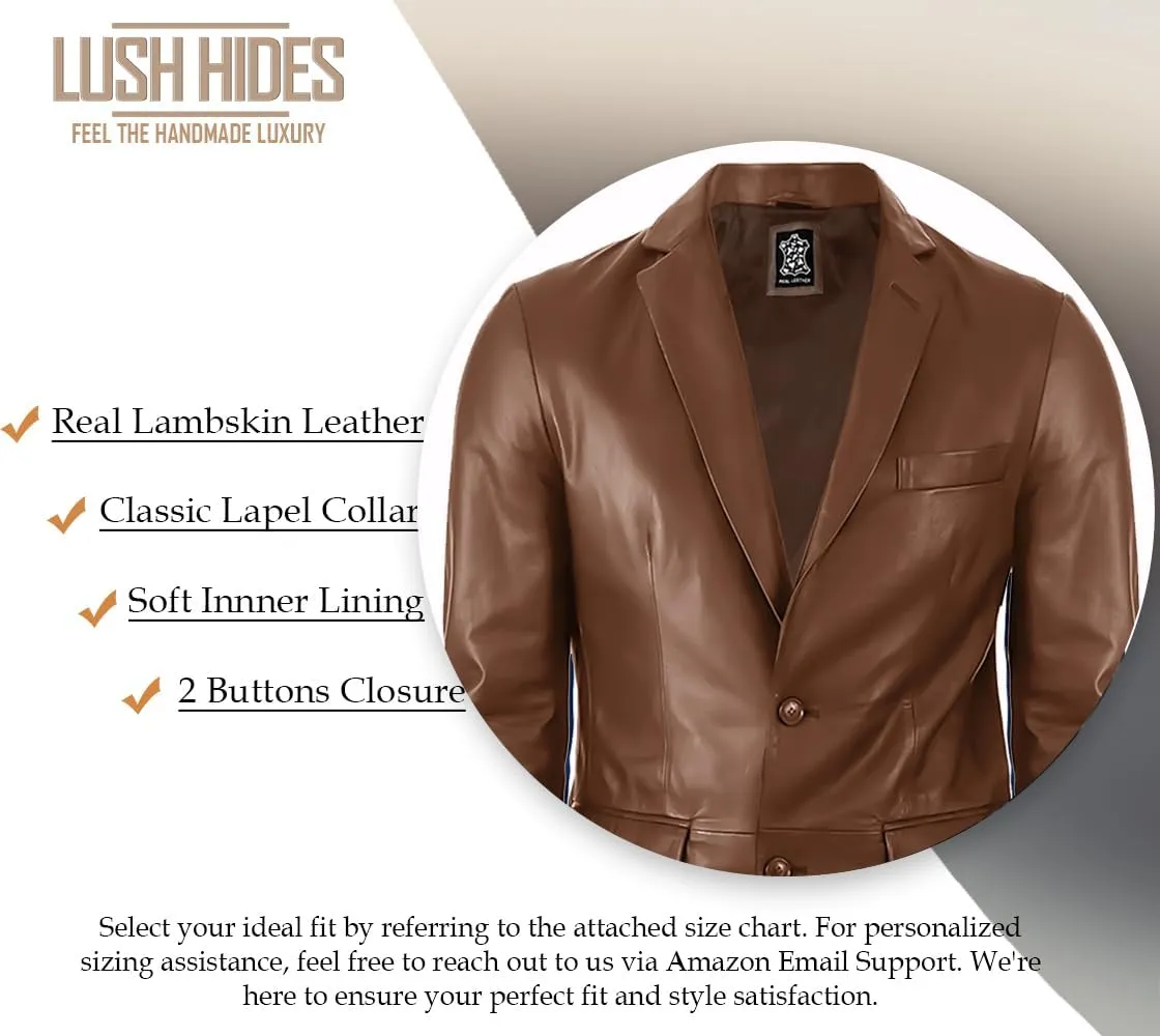 Lambskin Mens Leather Blazer 2 Button Sport Coat- Real Lambskin Leather Blazers for Men Premium Leather Coat