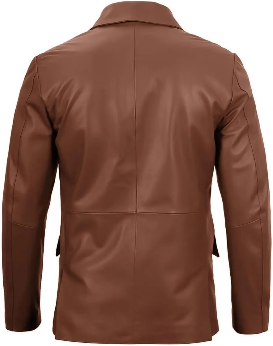 Lambskin Mens Leather Blazer 2 Button Sport Coat- Real Lambskin Leather Blazers for Men Premium Leather Coat