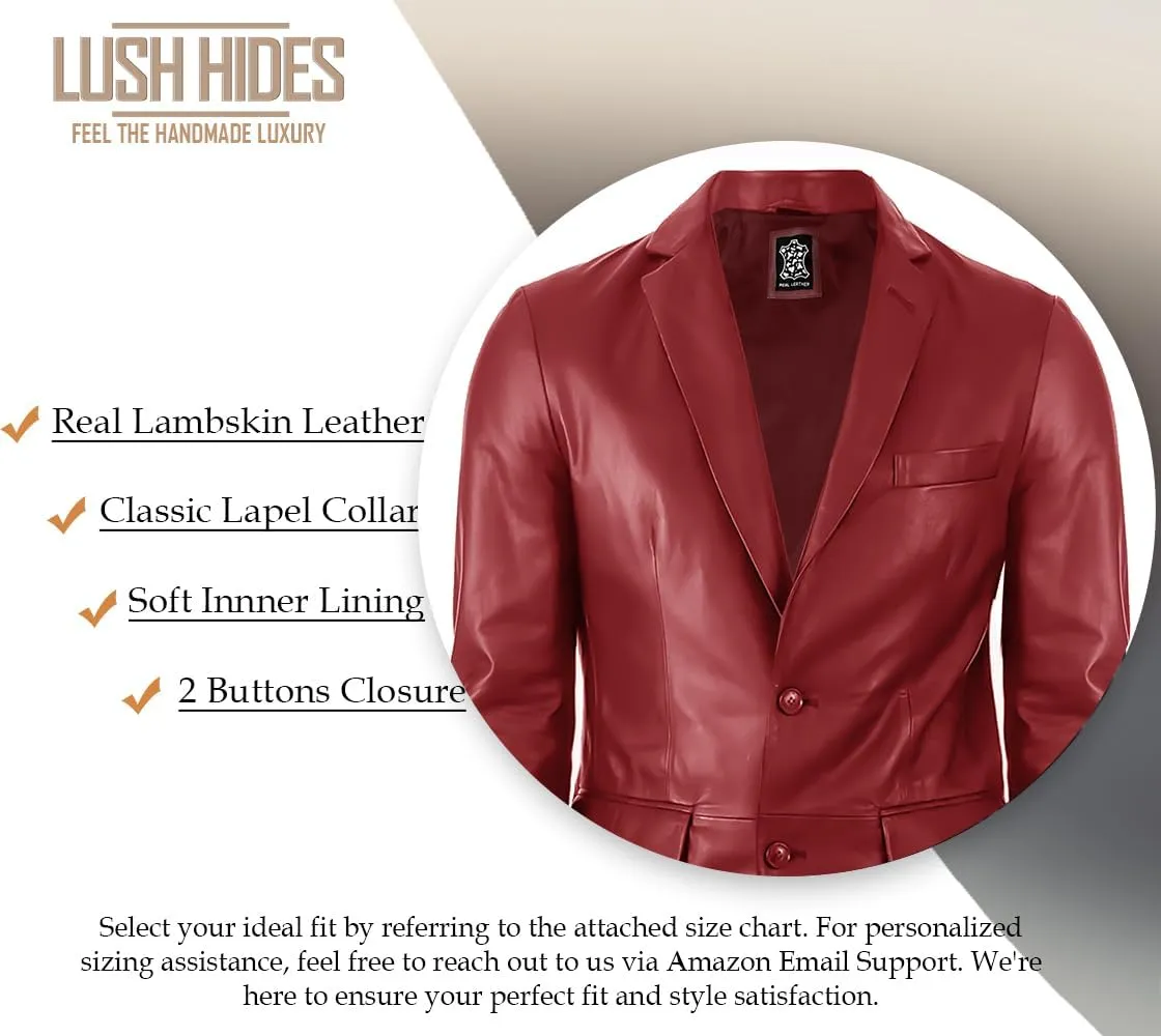 Lambskin Mens Leather Blazer 2 Button Sport Coat- Real Lambskin Leather Blazers for Men Premium Leather Coat