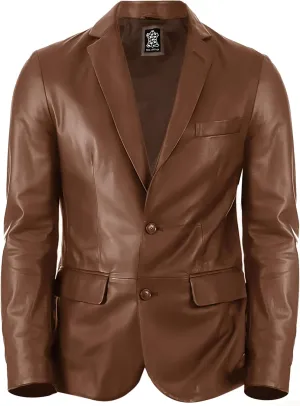 Lambskin Mens Leather Blazer 2 Button Sport Coat- Real Lambskin Leather Blazers for Men Premium Leather Coat