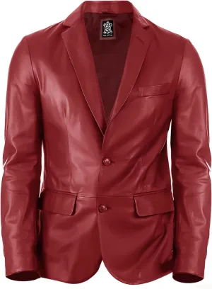 Lambskin Mens Leather Blazer 2 Button Sport Coat- Real Lambskin Leather Blazers for Men Premium Leather Coat