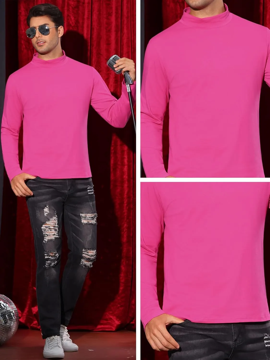Lars Amadeus Turtleneck Shirt for Men's Mock Neck Long Sleeves Slim Fit Knitted T-Shirt