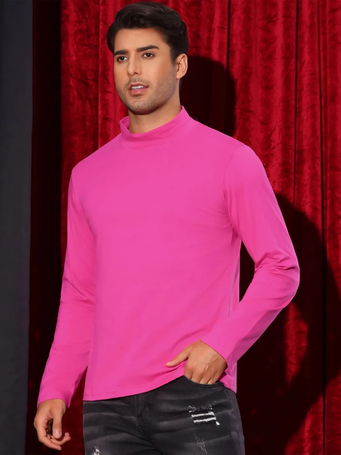 Lars Amadeus Turtleneck Shirt for Men's Mock Neck Long Sleeves Slim Fit Knitted T-Shirt