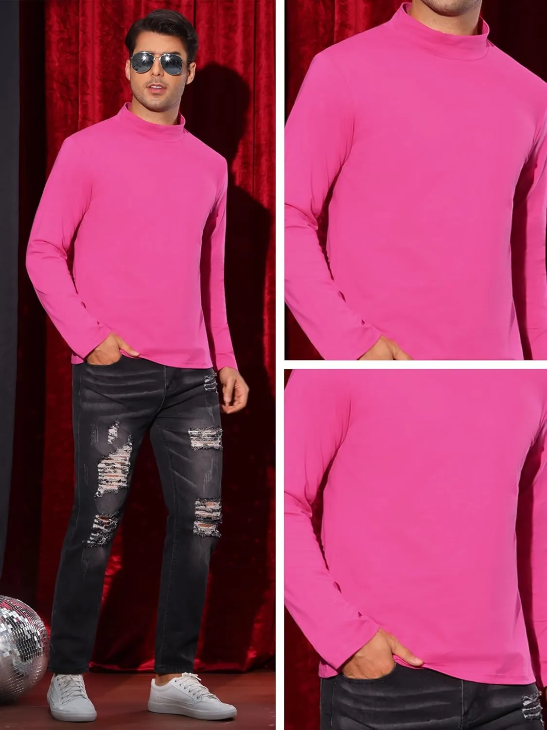 Lars Amadeus Turtleneck Shirt for Men's Mock Neck Long Sleeves Slim Fit Knitted T-Shirt
