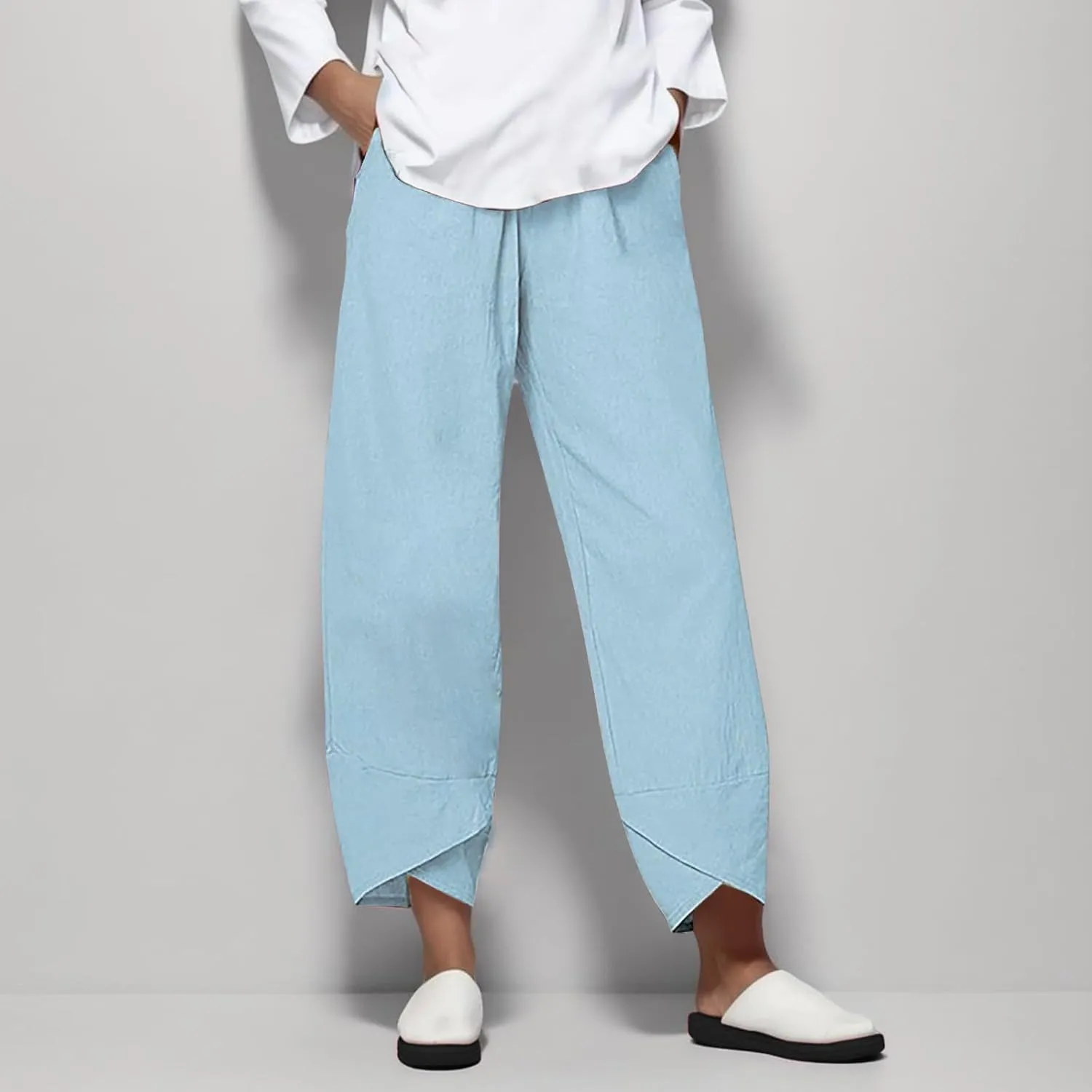 LCMTWX Capris for Women Pockets for Women Casual Stretch High Waisted Yoga Leggings Comfy Wide Leg Pants Womens Pull On