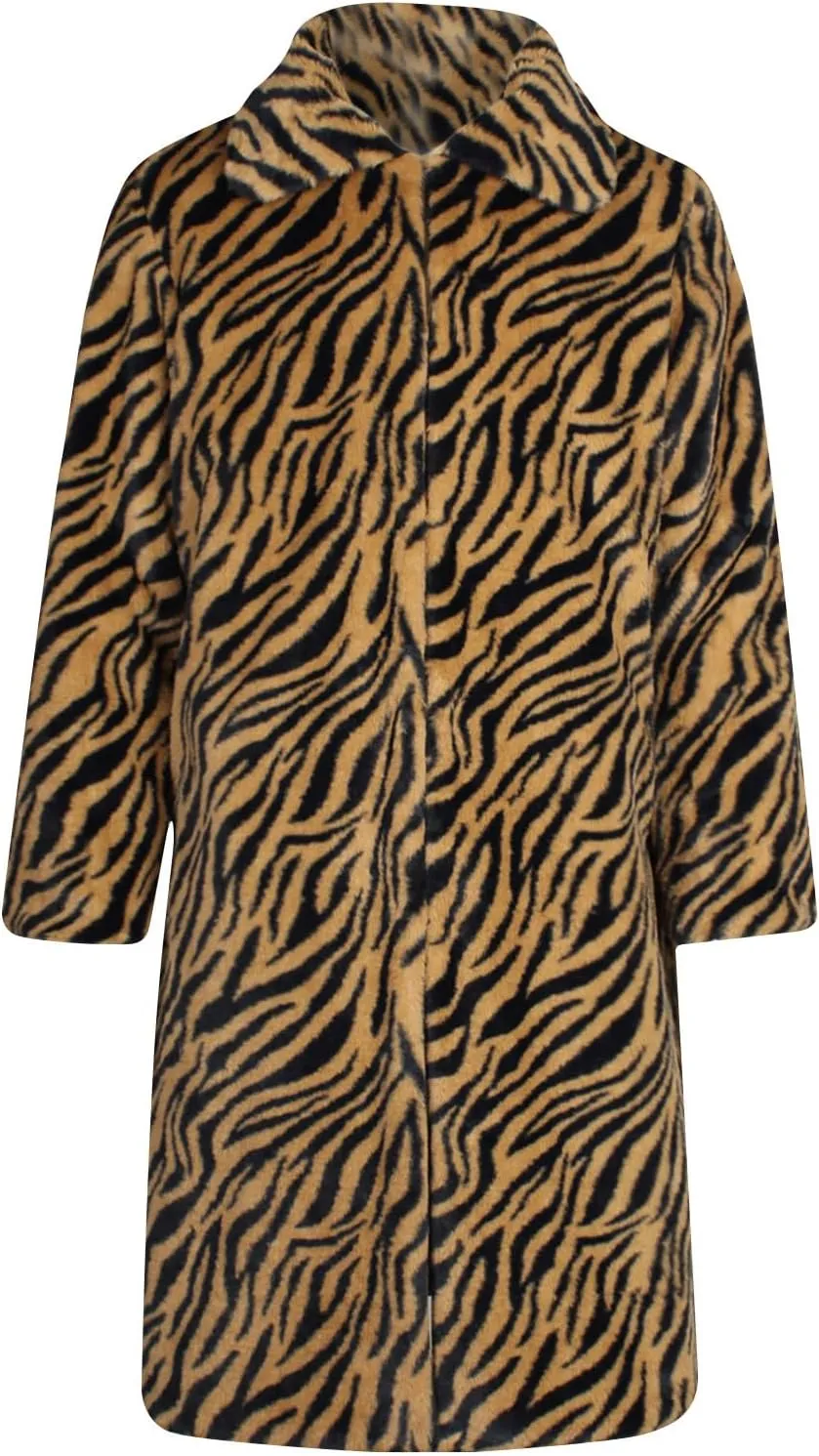 Leopard Print Faux Fur Coat Men Fuzzy Fleece Cardigan Winter Open Front Jacket Warm Overcoat Plus Size Outwear