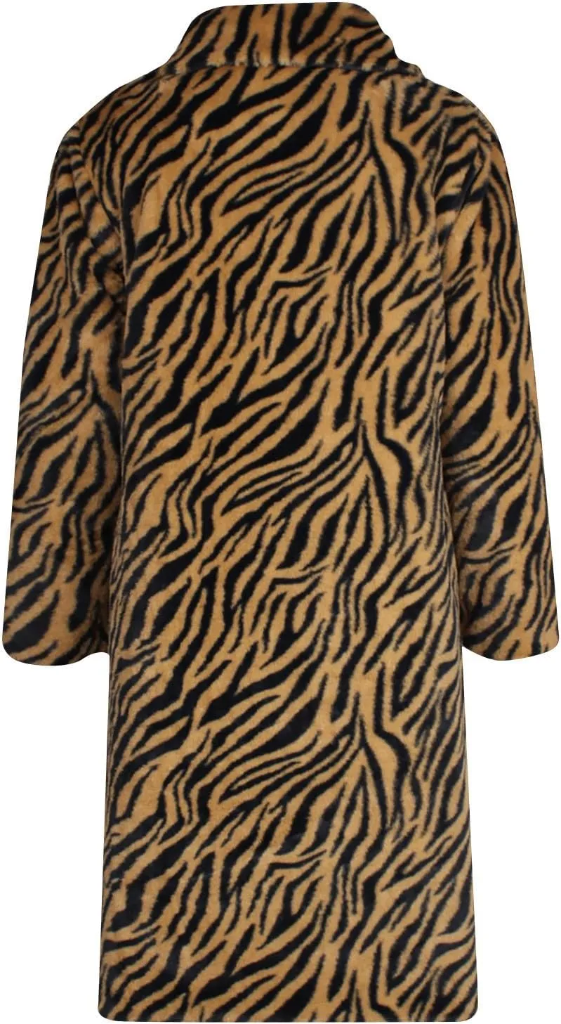 Leopard Print Faux Fur Coat Men Fuzzy Fleece Cardigan Winter Open Front Jacket Warm Overcoat Plus Size Outwear