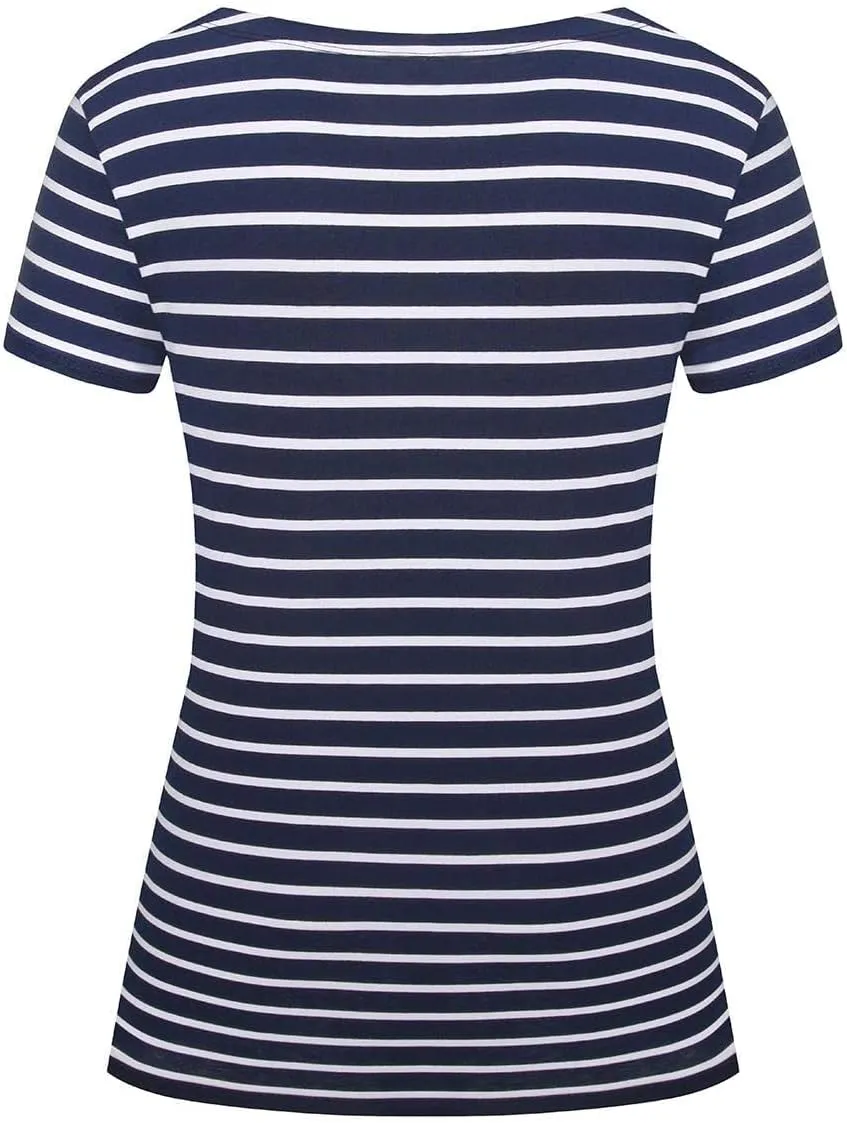 LilyCoco Women's Short Sleeve Striped Shirt Summer Crewneck T Shirt Basic Tops