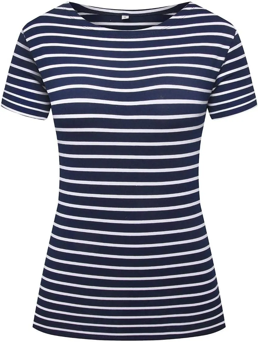 LilyCoco Women's Short Sleeve Striped Shirt Summer Crewneck T Shirt Basic Tops