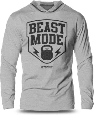 Long Sleeves Hooded Beast Mode Workout Shirt for Men Lightweight Gym T-Shirt