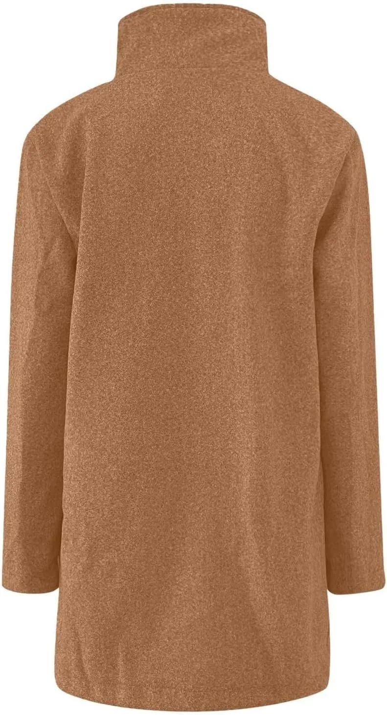 Long Wool Coats Women Thicken Wool Blend Stand Collar Single Breasted Pea Jacket Cute Winter Peacoat
