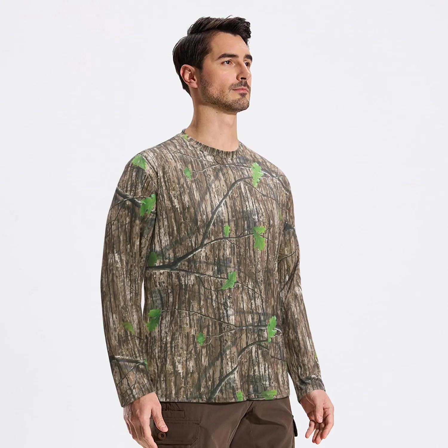 LOOGU Men's Camo Shirt Lightweight Turkey Hunting Shirt Camouflage Shirts for Men Long Sleeve Shirt