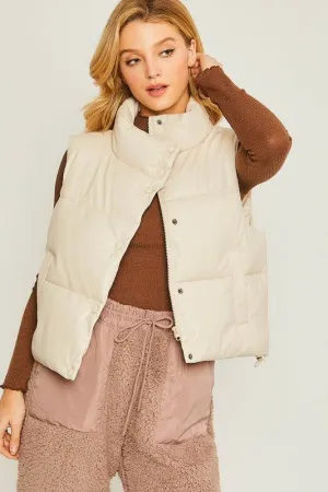 Love Tree PU Padded Sleeveless Mock Neckline Vest