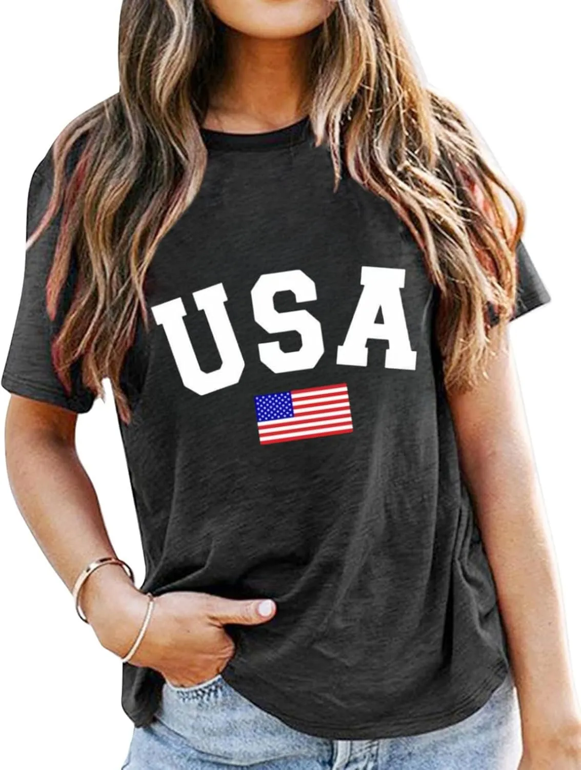 Loves Jesus and America Too Shirt USA Graphic Tees 4th of July Patriotic Independence Day Shirt