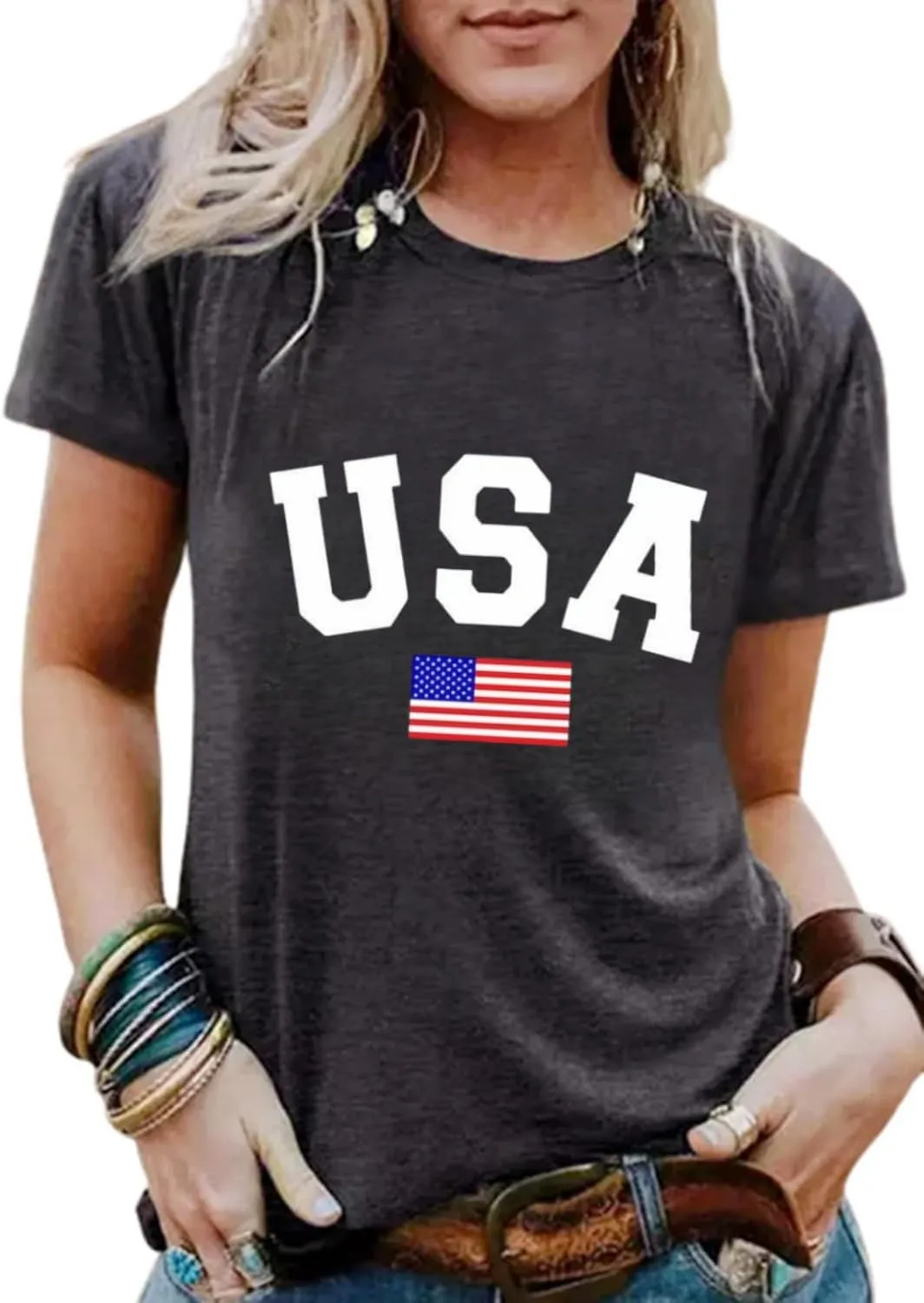 Loves Jesus and America Too Shirt USA Graphic Tees 4th of July Patriotic Independence Day Shirt