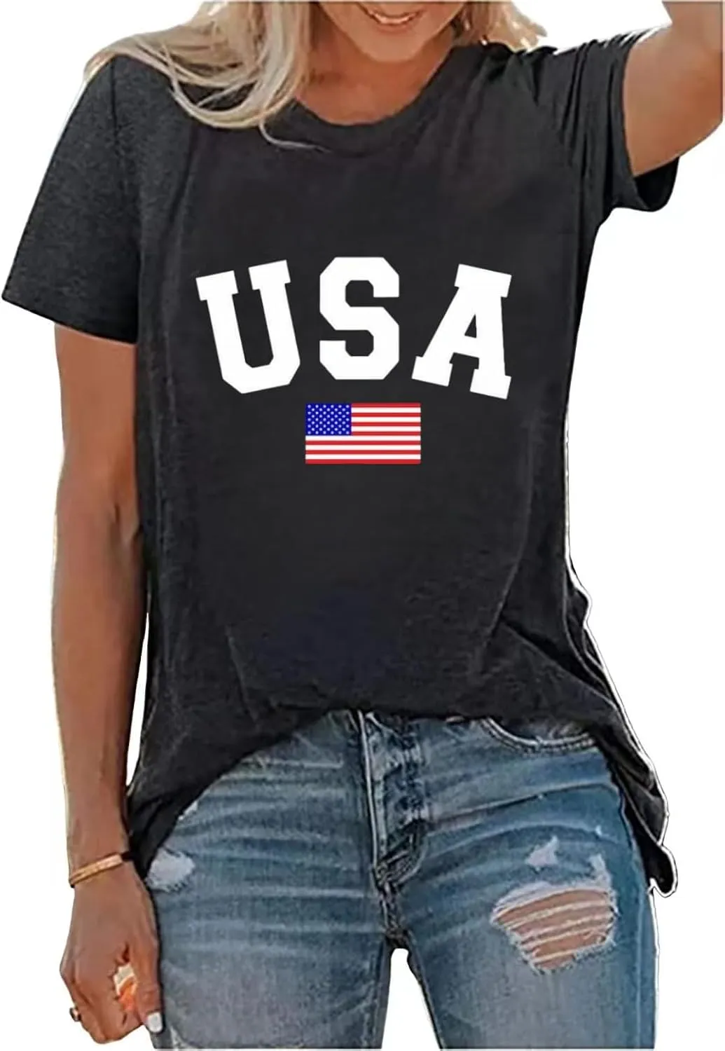 Loves Jesus and America Too Shirt USA Graphic Tees 4th of July Patriotic Independence Day Shirt