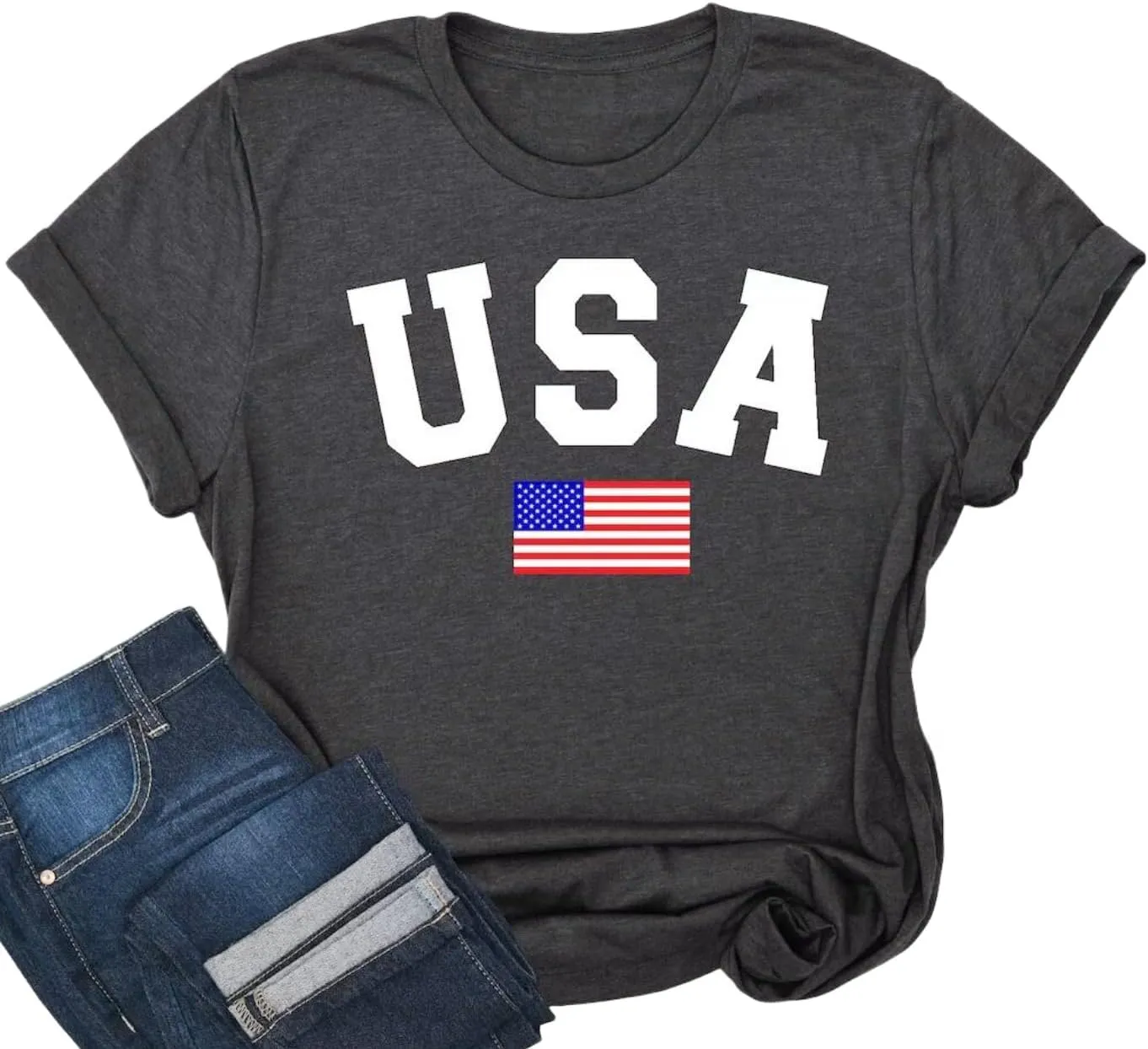 Loves Jesus and America Too Shirt USA Graphic Tees 4th of July Patriotic Independence Day Shirt