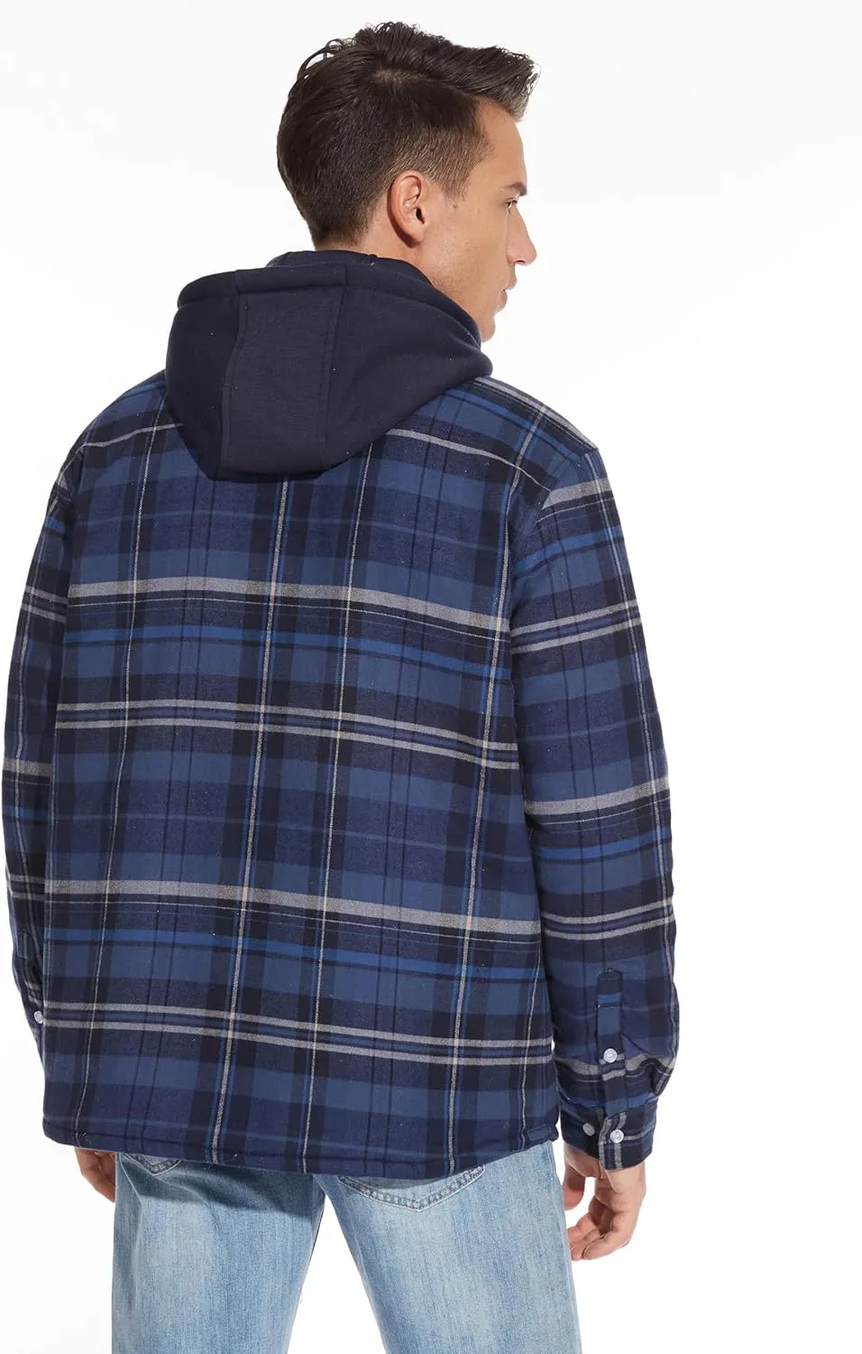 MAGCOMSEN Men's Flannel Jacket with Removable Hood 5 Pockets Quilted Plaid Shirt Jackets Winter Coats Thick Flannel Hoodie
