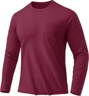 MAGCOMSEN Men's Long Sleeve Shirt with Pocket Cotton Crew Neck Shirts Casual Lightweight T-Shirt