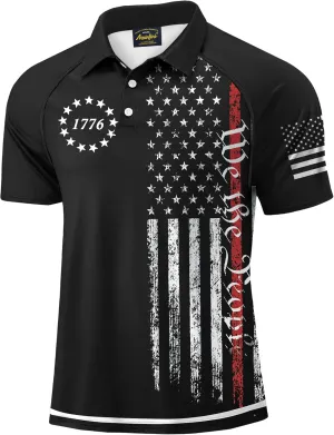 Mainfini Men's Short Sleeve Golf Shirt 1776 USA Flag Graphic Button Polo Shirt (S-3XL)