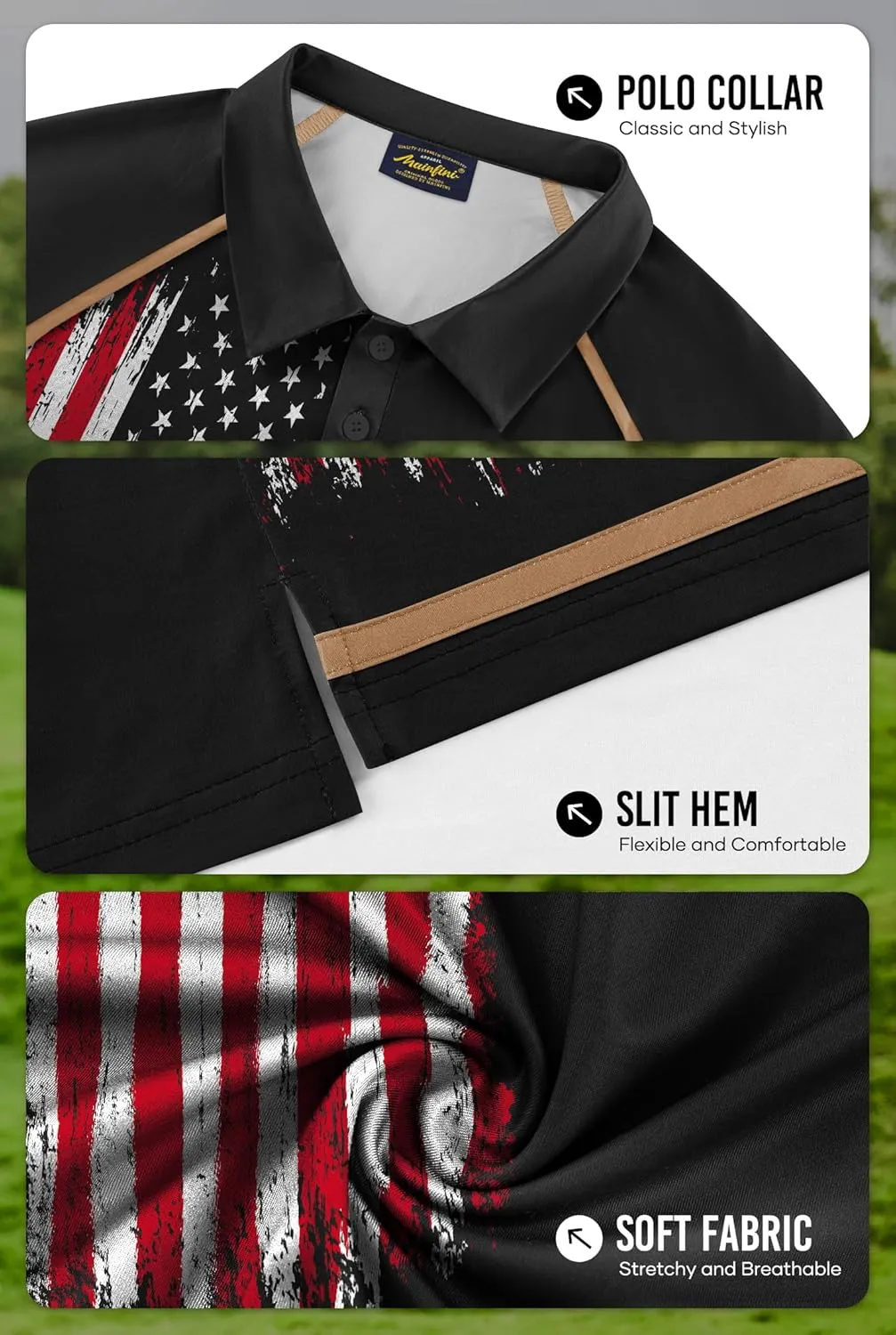Mainfini Men's Short Sleeve Golf Shirt 1776 USA Flag Graphic Button Polo Shirt (S-3XL)