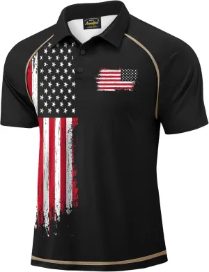 Mainfini Men's Short Sleeve Golf Shirt 1776 USA Flag Graphic Button Polo Shirt (S-3XL)