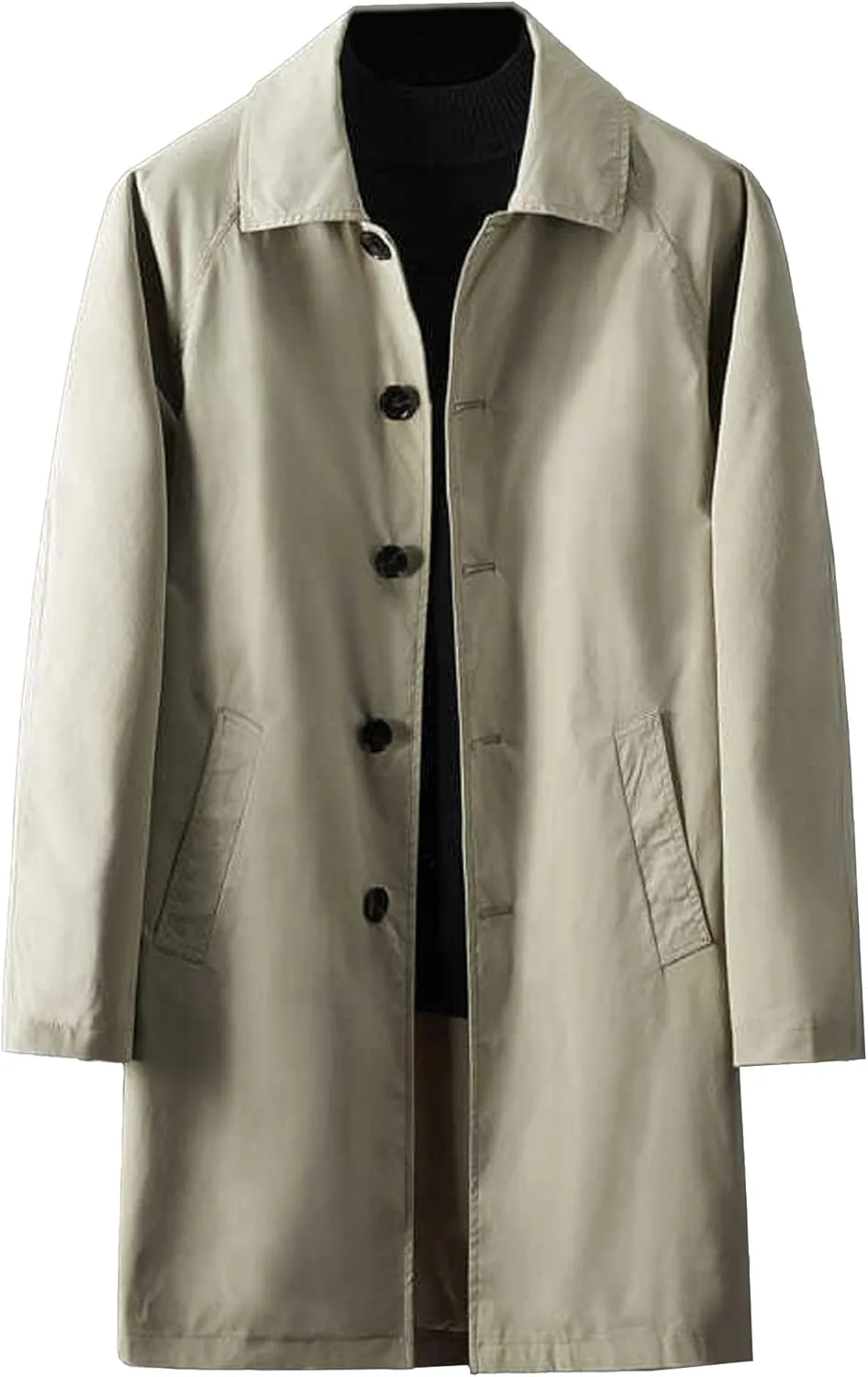 Maiyifu-GJ Mens Windbreaker Lapel Trench Coat Spring Fall Windproof Overcoat Casual Slim fit Single Breasted Long Jacket