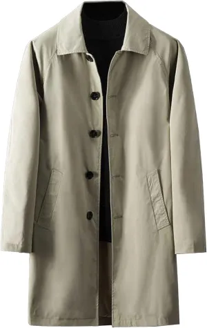 Maiyifu-GJ Mens Windbreaker Lapel Trench Coat Spring Fall Windproof Overcoat Casual Slim fit Single Breasted Long Jacket