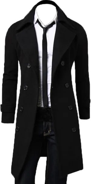 Maiyifu-GJ Men's Wool Blend Long Trench Coat Slim Fit Double Breasted Pea Coat Overcoat Casual Business Mid-Length Jackets