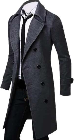 Maiyifu-GJ Men's Wool Blend Long Trench Coat Slim Fit Double Breasted Pea Coat Overcoat Casual Business Mid-Length Jackets