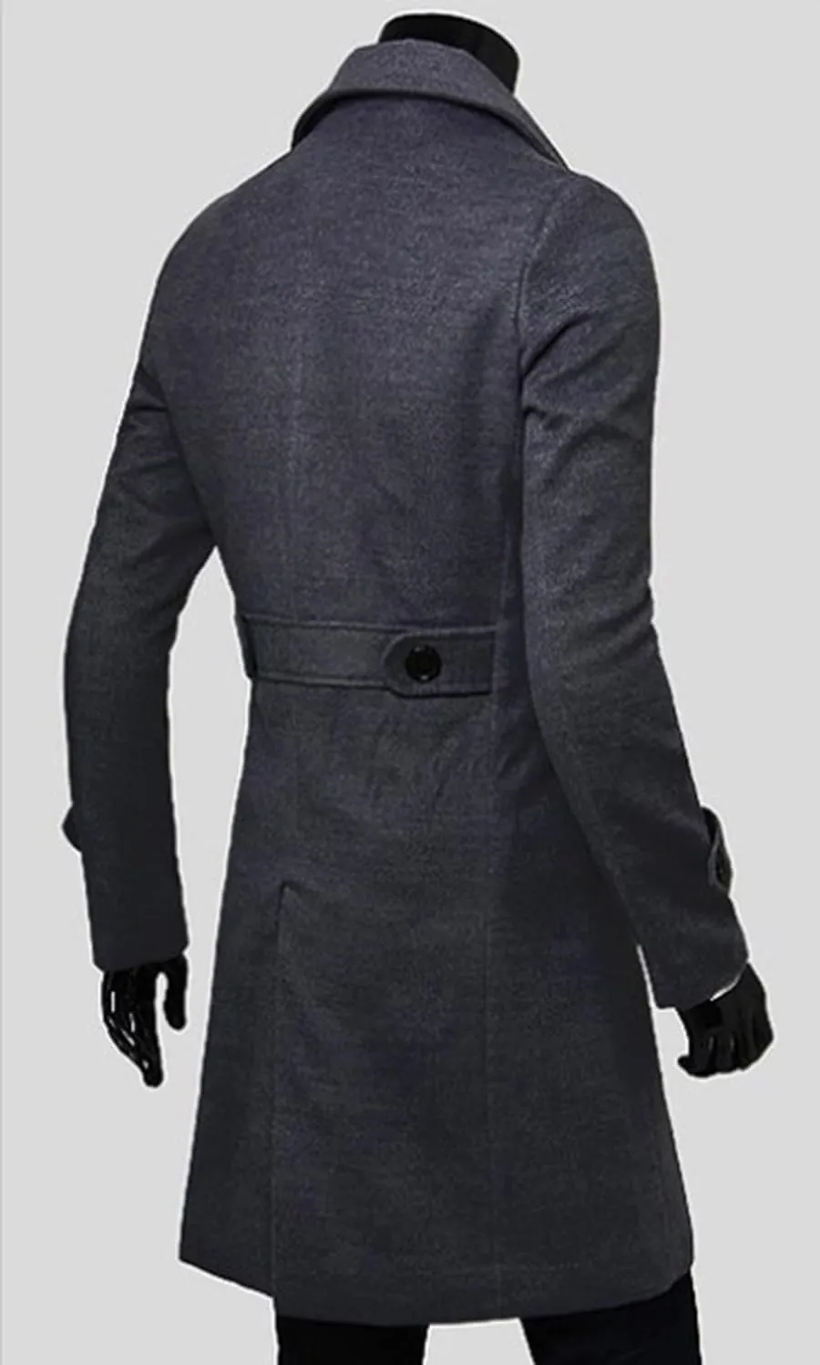 Maiyifu-GJ Men's Wool Blend Long Trench Coat Slim Fit Double Breasted Pea Coat Overcoat Casual Business Mid-Length Jackets