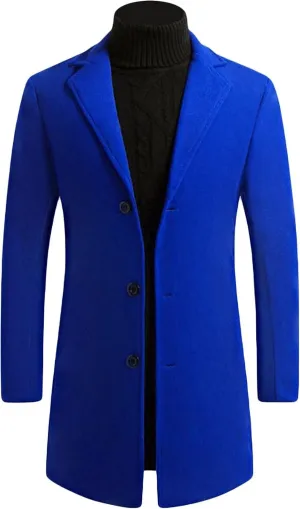 Maiyifu-GJ Men's Wool Blend Trench Coats Mid-Length Notched Collar Slim Overcoat Casual Business Single Breasted Long Jackets