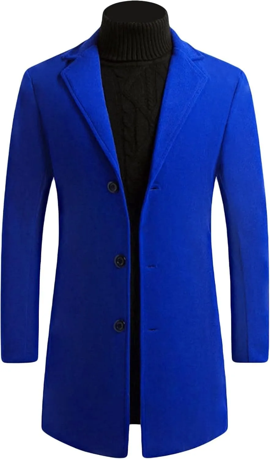 Maiyifu-GJ Men's Wool Blend Trench Coats Mid-Length Notched Collar Slim Overcoat Casual Business Single Breasted Long Jackets