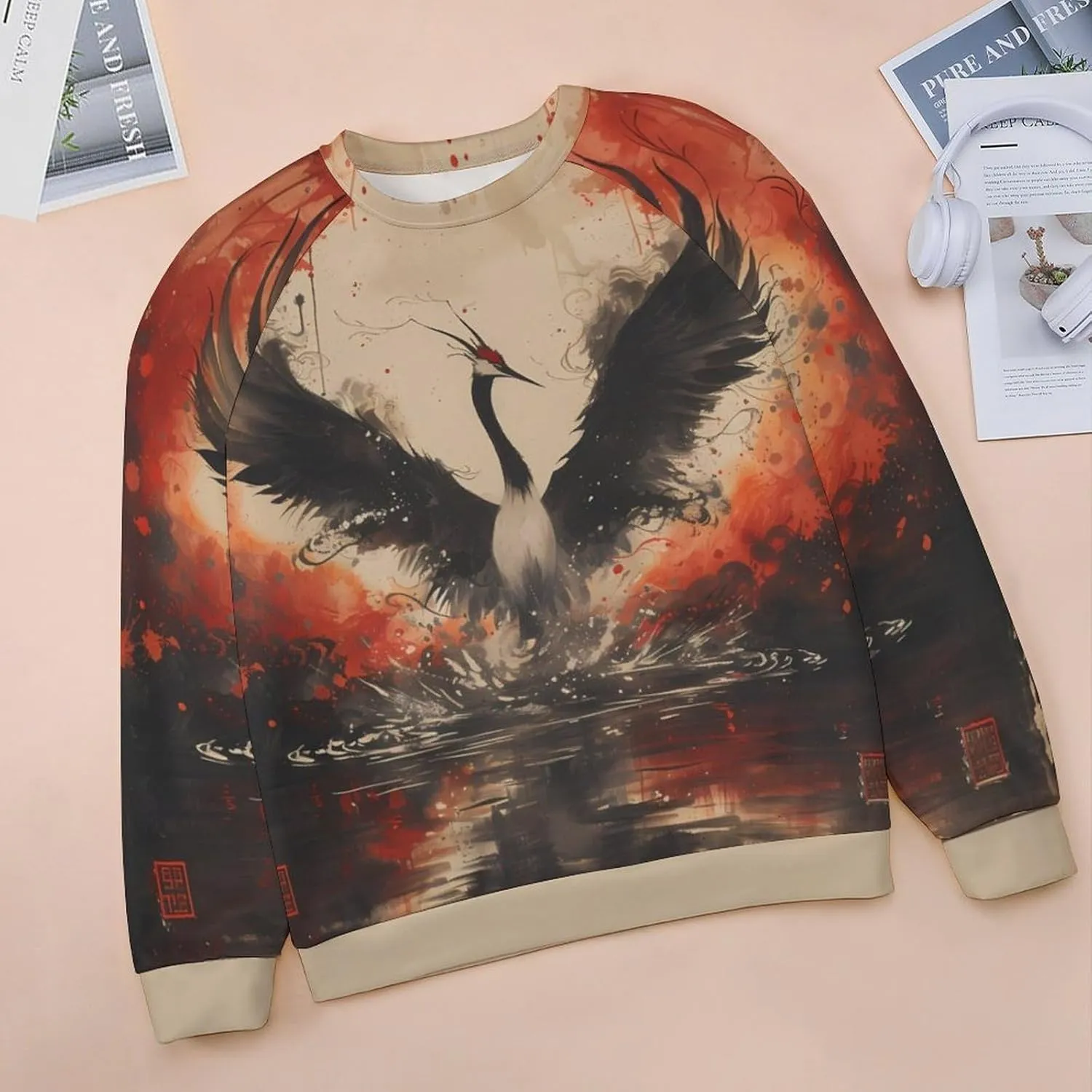 MARSVOVO Crewneck Sweatshirt for Women Long Sleeve Shirts Japanese Art Print Vintage Y2k Spring Fall Pullover Sweatshirt