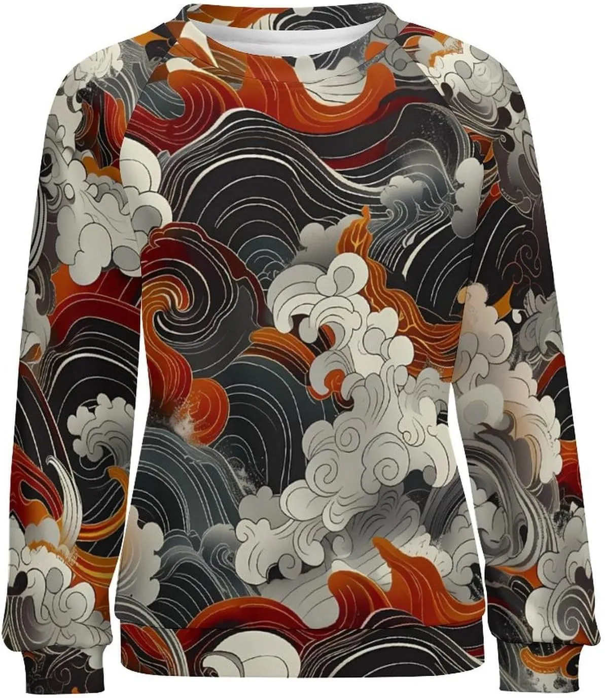 MARSVOVO Crewneck Sweatshirt for Women Long Sleeve Shirts Japanese Art Print Vintage Y2k Spring Fall Pullover Sweatshirt