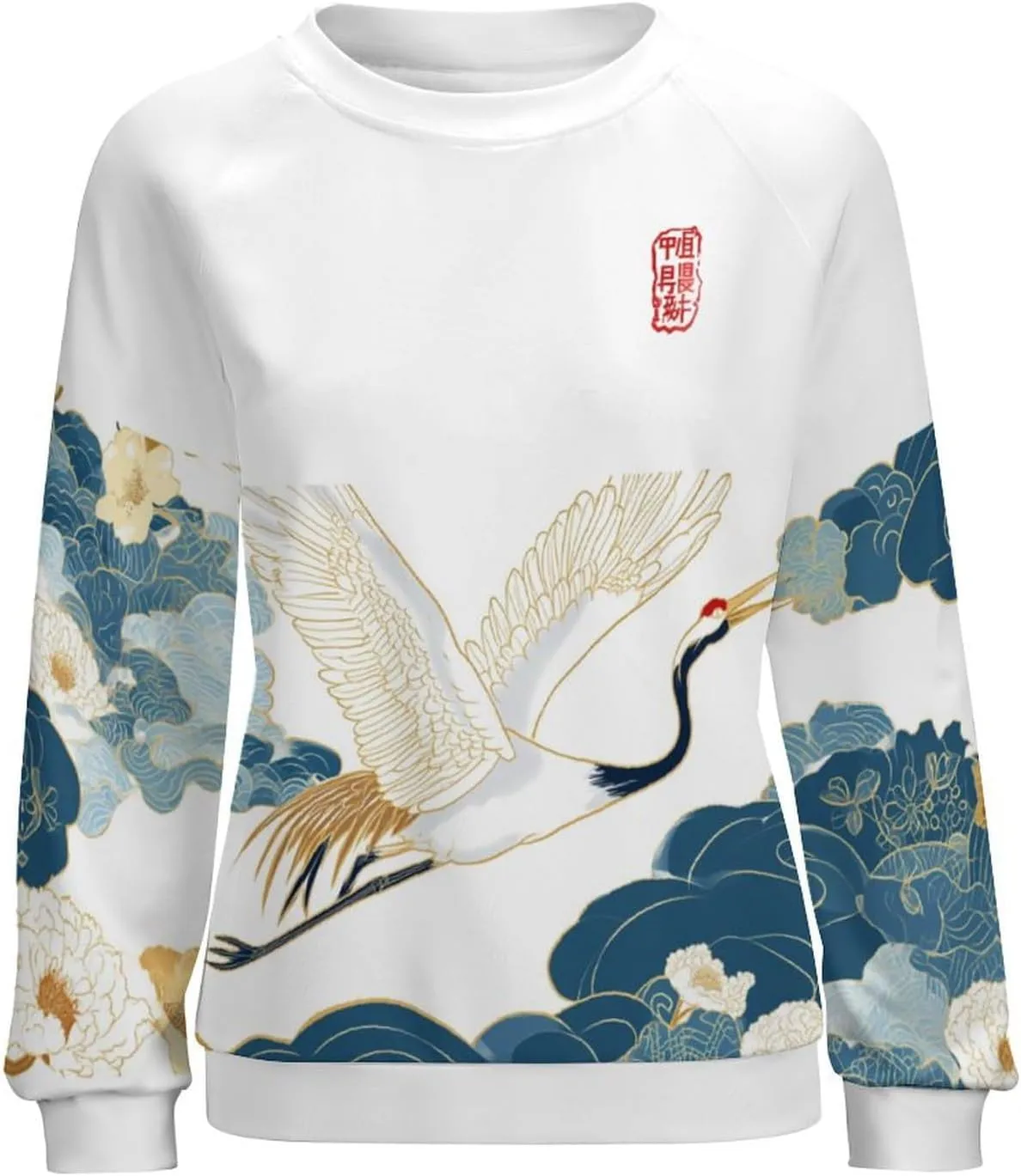 MARSVOVO Crewneck Sweatshirt for Women Long Sleeve Shirts Japanese Art Print Vintage Y2k Spring Fall Pullover Sweatshirt