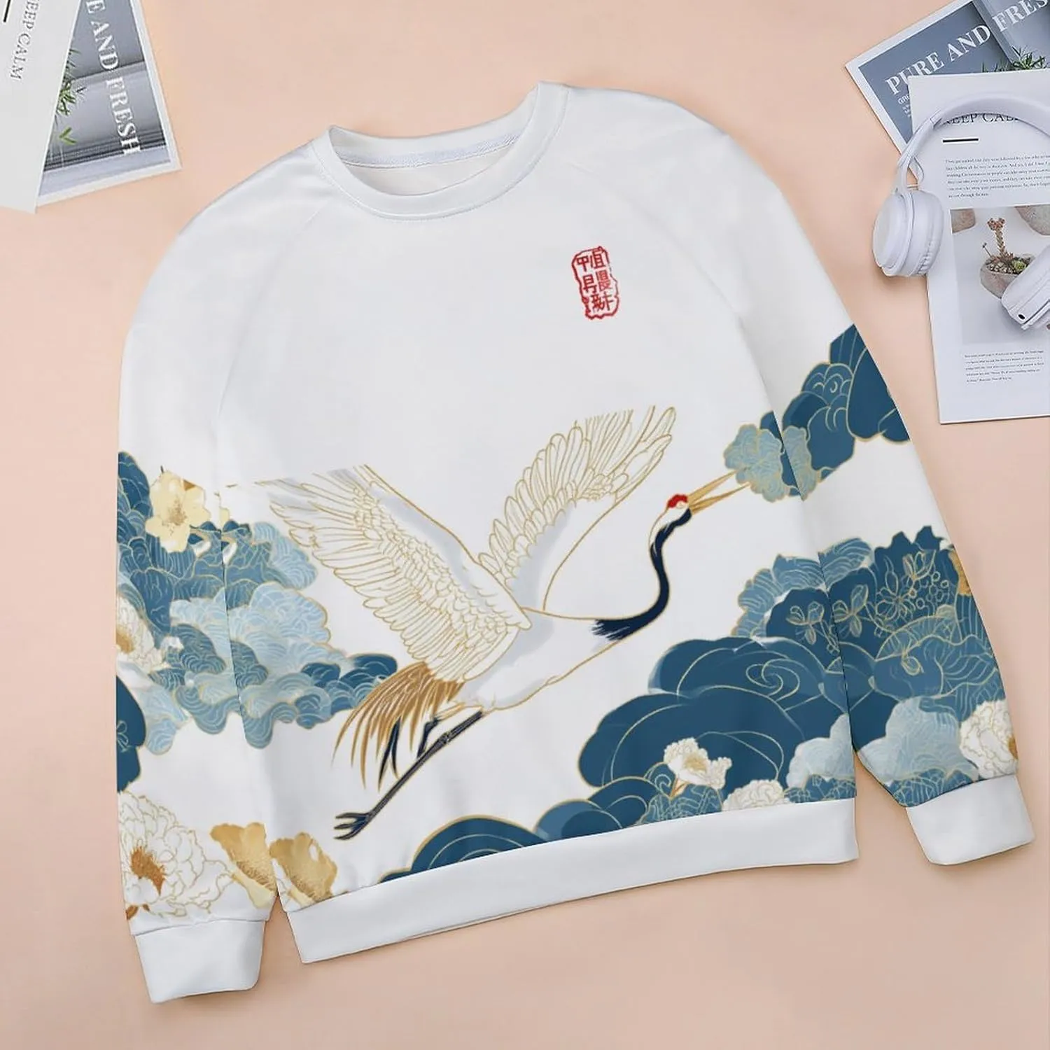 MARSVOVO Crewneck Sweatshirt for Women Long Sleeve Shirts Japanese Art Print Vintage Y2k Spring Fall Pullover Sweatshirt