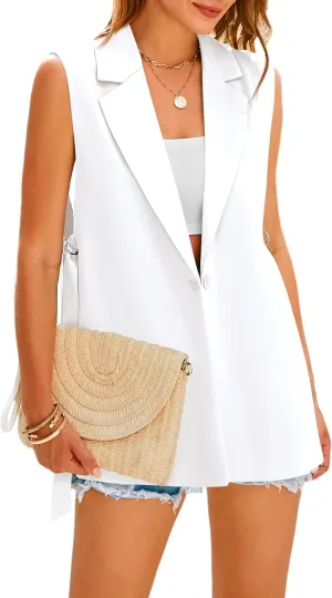 MASCOMODA Womens Fashion 2025 Sleeveless Blazer Vest Spring Casual Open Front Lapel V Neck Office Waistcoat Long Vests