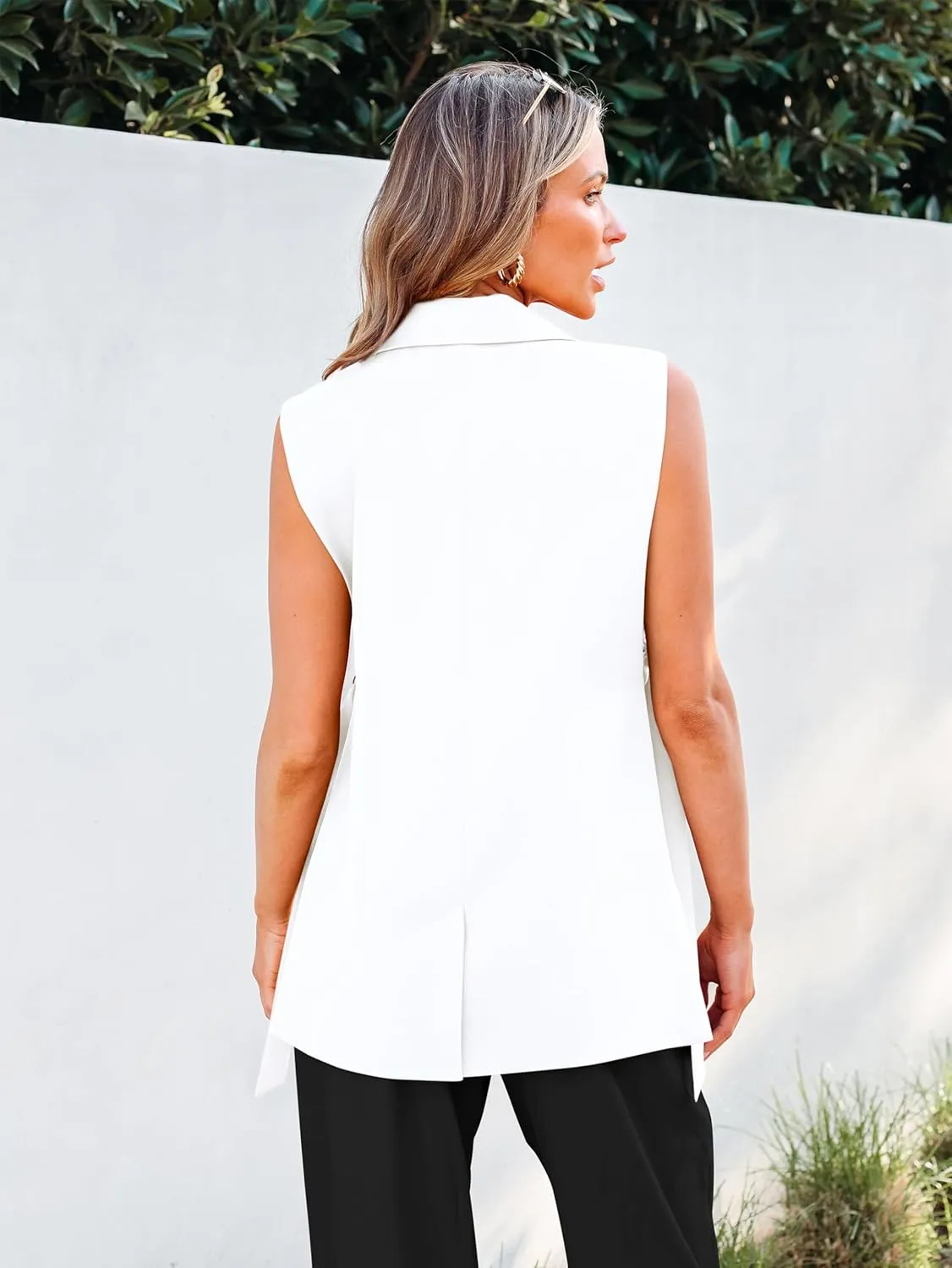 MASCOMODA Womens Fashion 2025 Sleeveless Blazer Vest Spring Casual Open Front Lapel V Neck Office Waistcoat Long Vests
