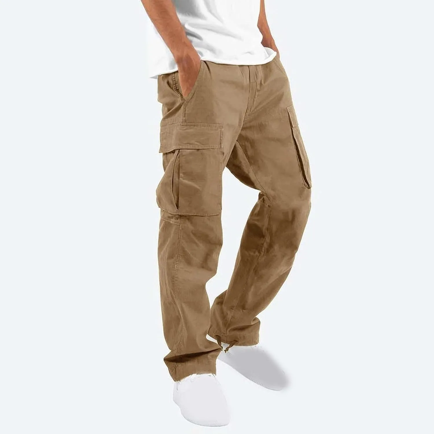 Men Cargo Sweatpants Loose Casual Work Pants Joggers Open Bottom Drawstring Cargos Athletic Cotton Straight Sweat Pant