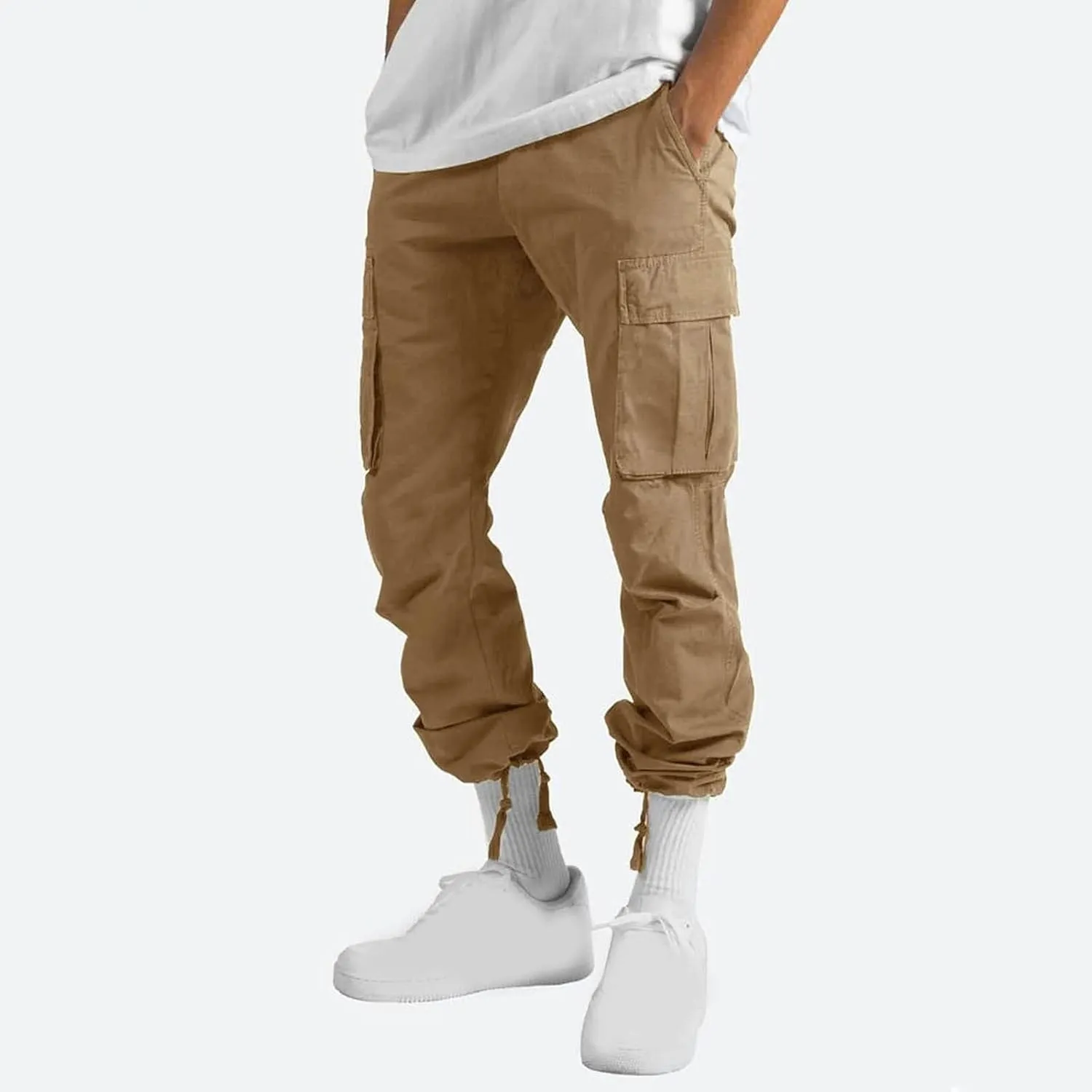 Men Cargo Sweatpants Loose Casual Work Pants Joggers Open Bottom Drawstring Cargos Athletic Cotton Straight Sweat Pant