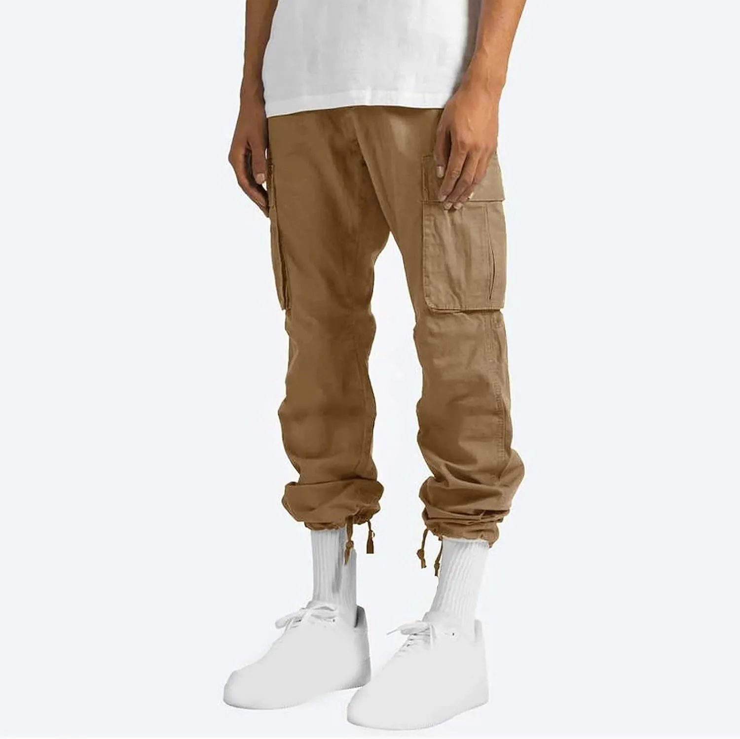 Men Cargo Sweatpants Loose Casual Work Pants Joggers Open Bottom Drawstring Cargos Athletic Cotton Straight Sweat Pant