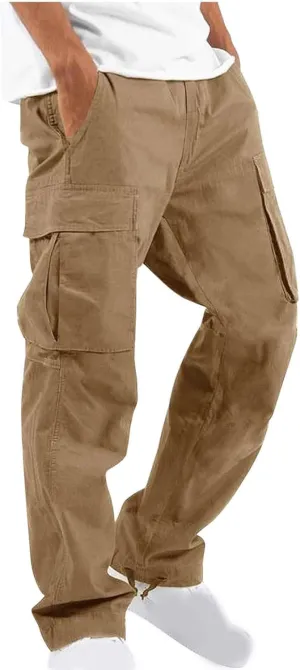 Men Cargo Sweatpants Loose Casual Work Pants Joggers Open Bottom Drawstring Cargos Athletic Cotton Straight Sweat Pant