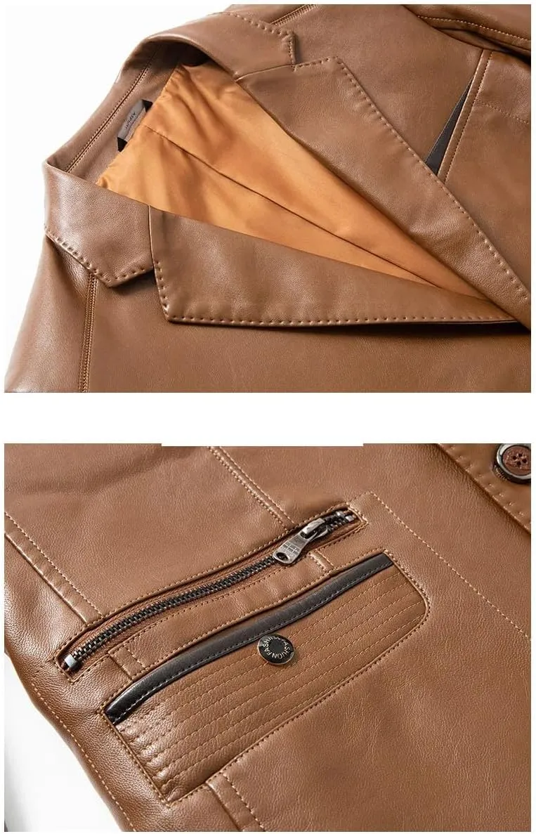 Men Leather Jacket Spring Autumn Solid Slim Fit Blazer Jackets Causal Oversized Coat