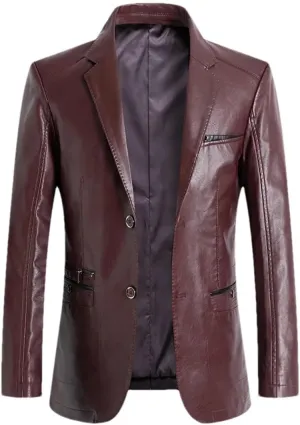 Men Leather Jacket Spring Autumn Solid Slim Fit Blazer Jackets Causal Oversized Coat