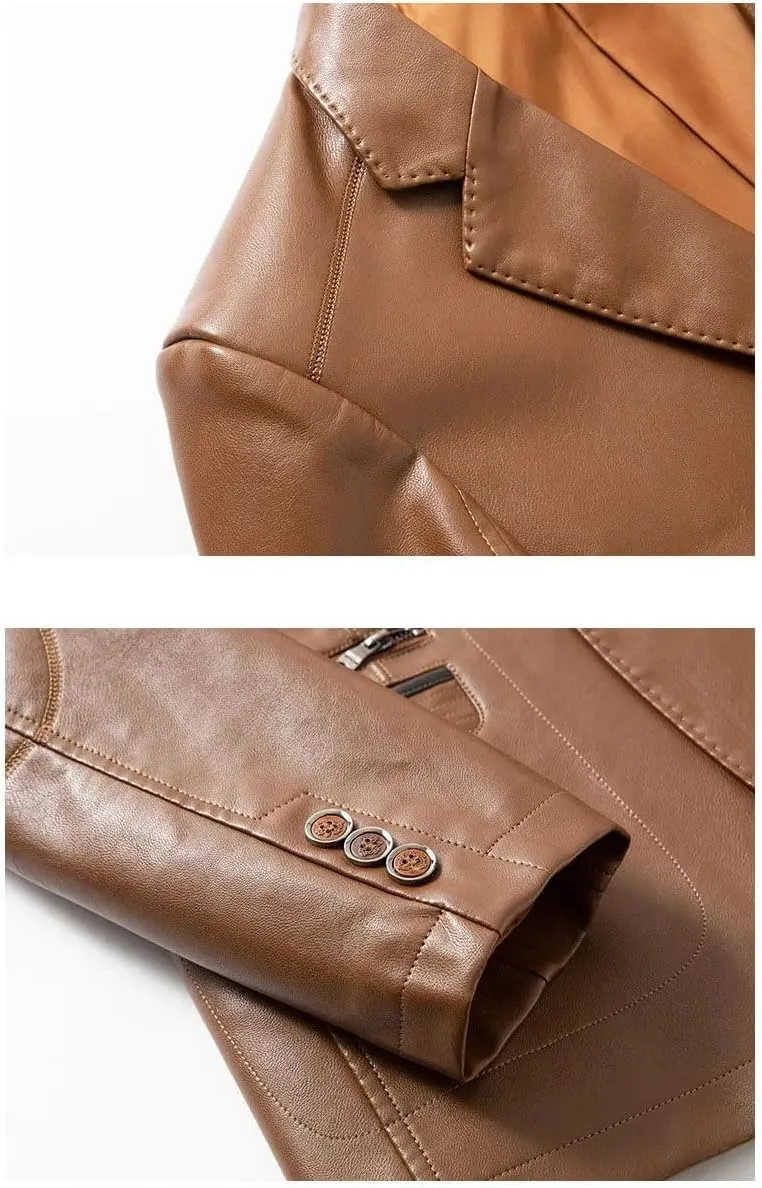 Men Leather Jacket Spring Autumn Solid Slim Fit Blazer Jackets Causal Oversized Coat
